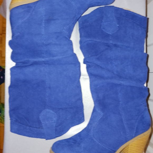 Qupid Shoes - Blue Suede cowboy style boots 7 Blue